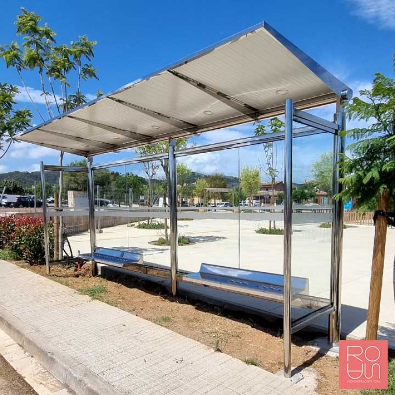 Marquesina parada d'autobús Passeig Marítim 5000 mm en acer inox